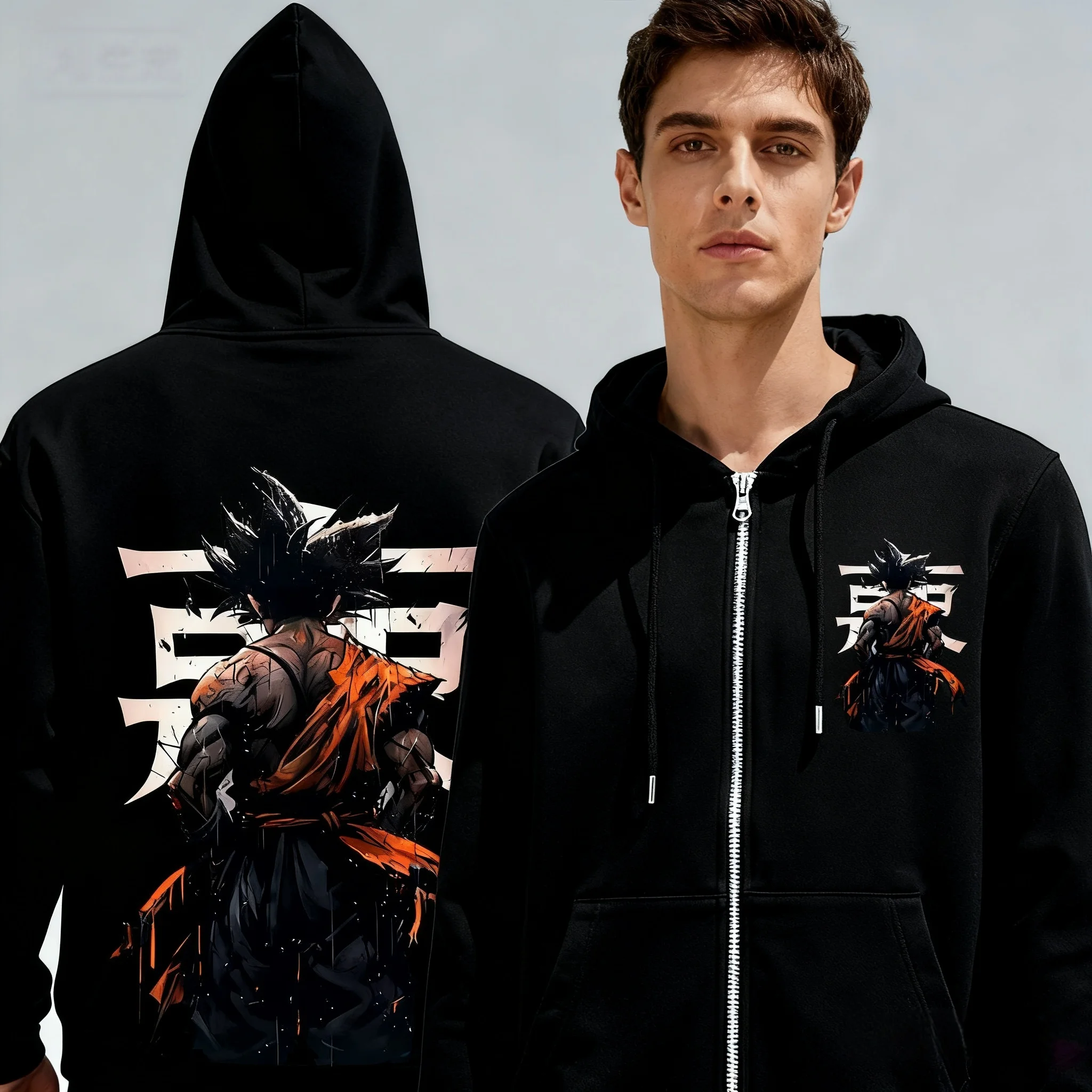 

Мужская хлопковая толстовка с принтом BANDAI, повседневный пуловер на молнии спереди, толстовка с капюшоном для мужчин, уличная модная куртка