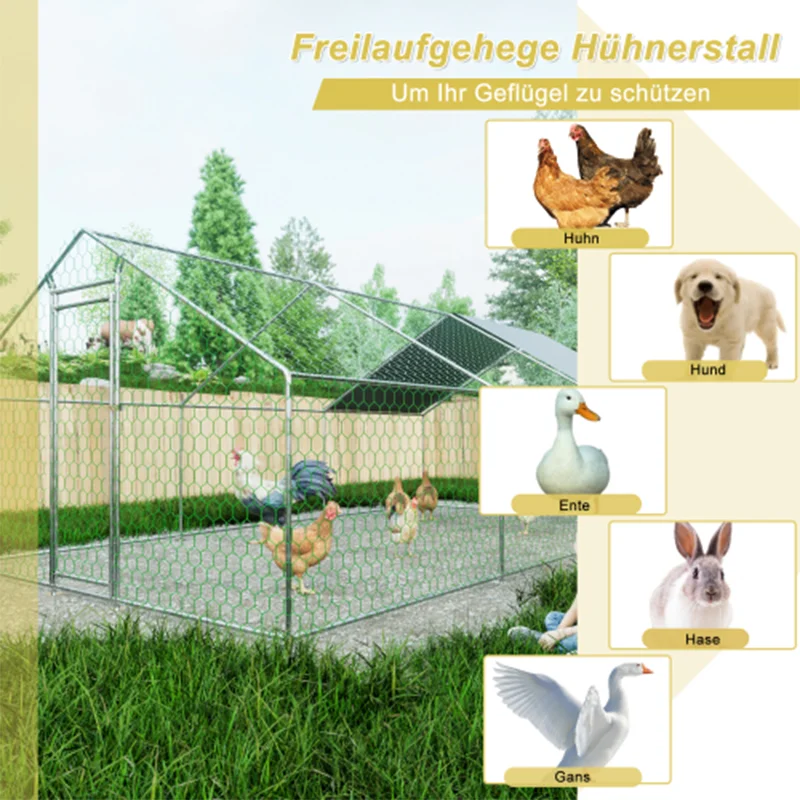 Outdoor enclosure 3x6x2m chicken coop with safety lock and waterproof PE cloth, free-range metal enclosure for chicken rabbit