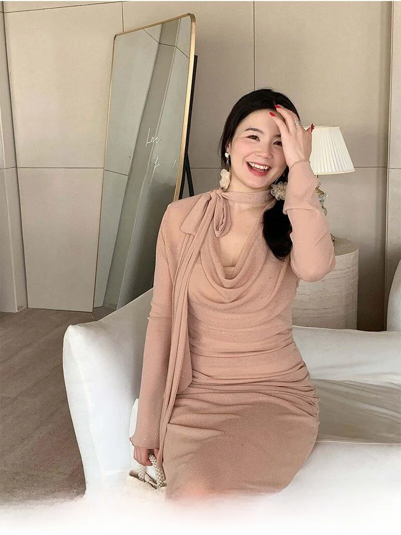 

Мягкое летнее платье-трапеция больших размеров с высокой талией, универсальное, для повседневной носки, с длинным рукавом