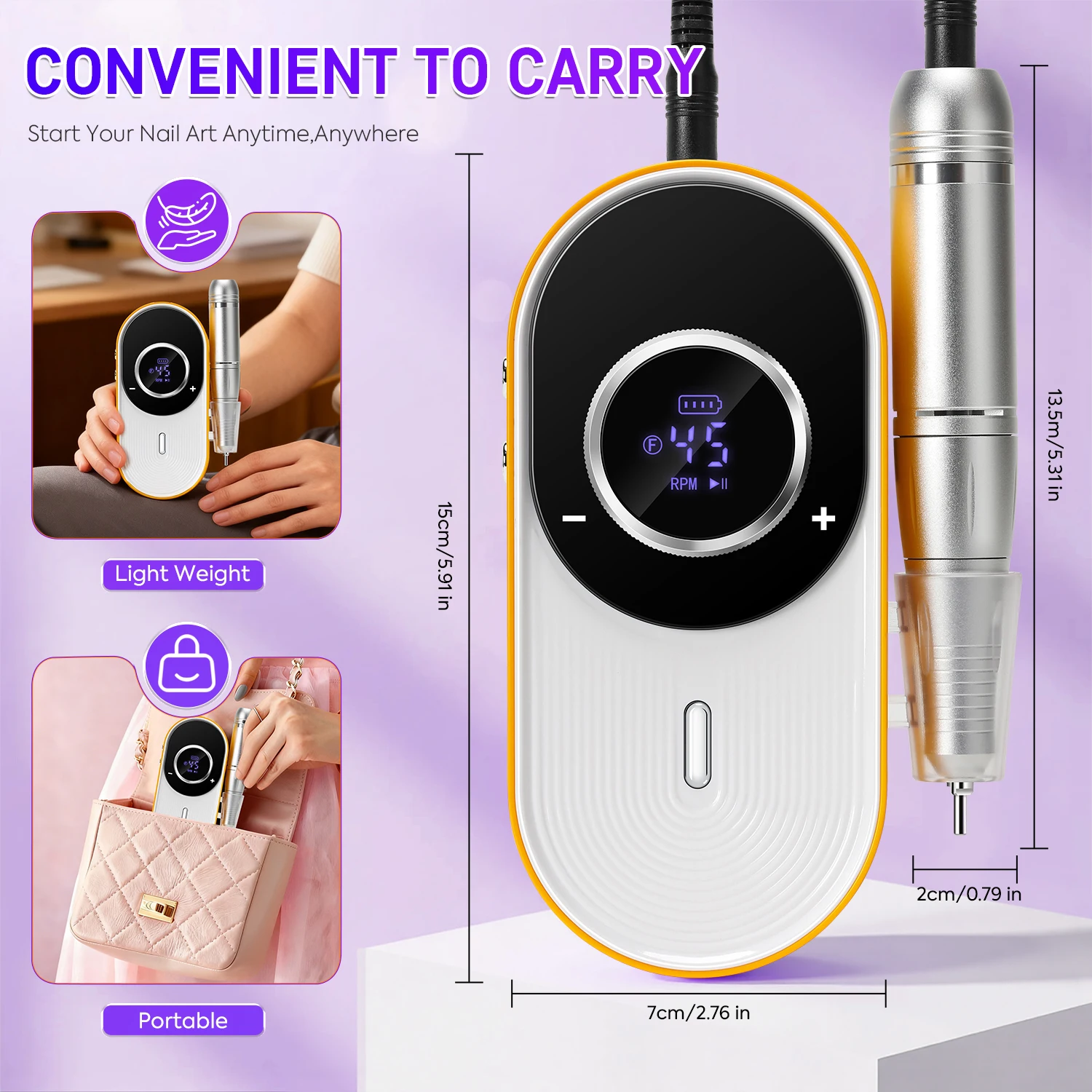 Taladro eléctrico para uñas recargable de 45000 RPM, juegos de cortadores de uñas con brocas para uñas, Kit de limas para uñas portátil para salón de uñas