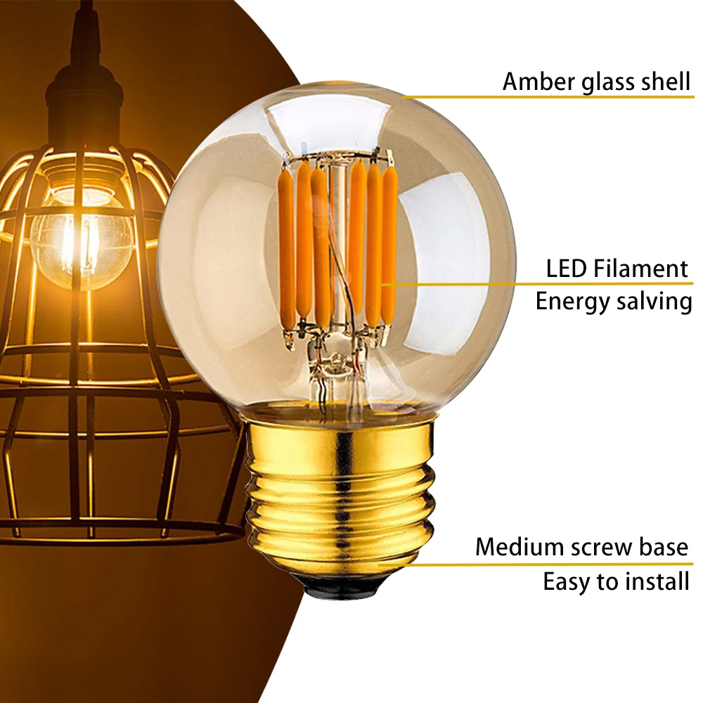 10pcs Dimmable LED Filament Vintage Edison Bulb E27 220V 110V G40 1W 2W 3W for Outdoor String Light  Garden Christmas Decoration