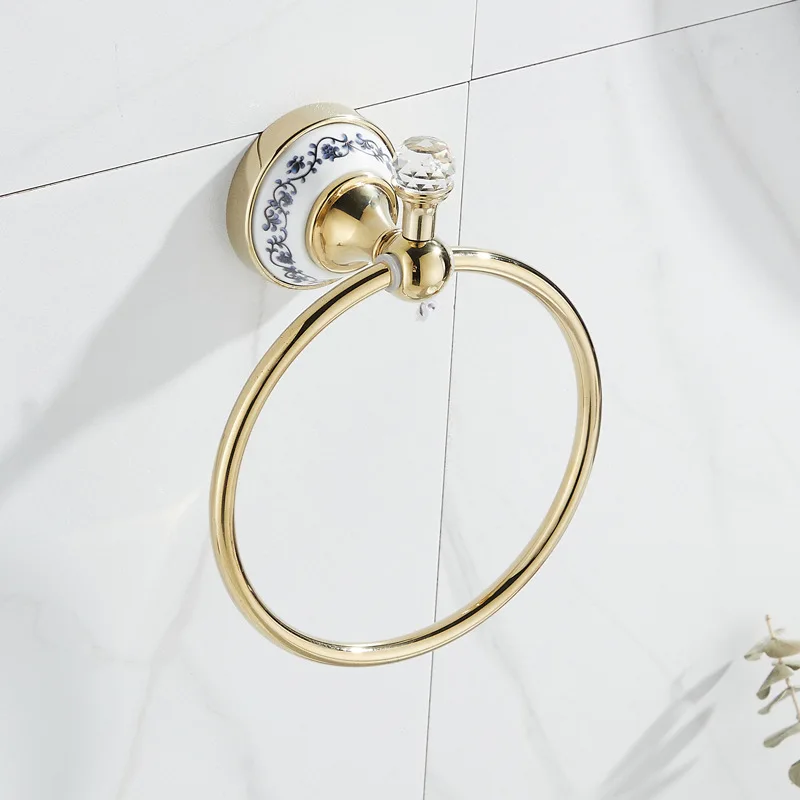Bathroom Accessories Wall Mounted Paper Holder Toilet Gold Towel Ring Soap Box Cup Holder Luxury Ceramic Bathroom Hardware view 6