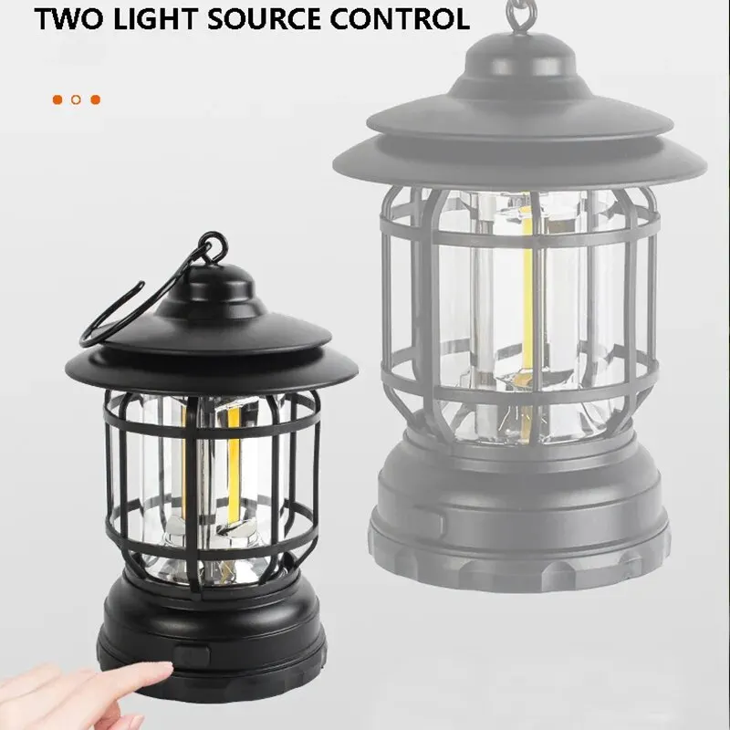 Retro Mini Camping Lantern Warm White Travel Tent Vintage Outdoor Lighting Portable Fishing Lamp Battery Version Without Battery