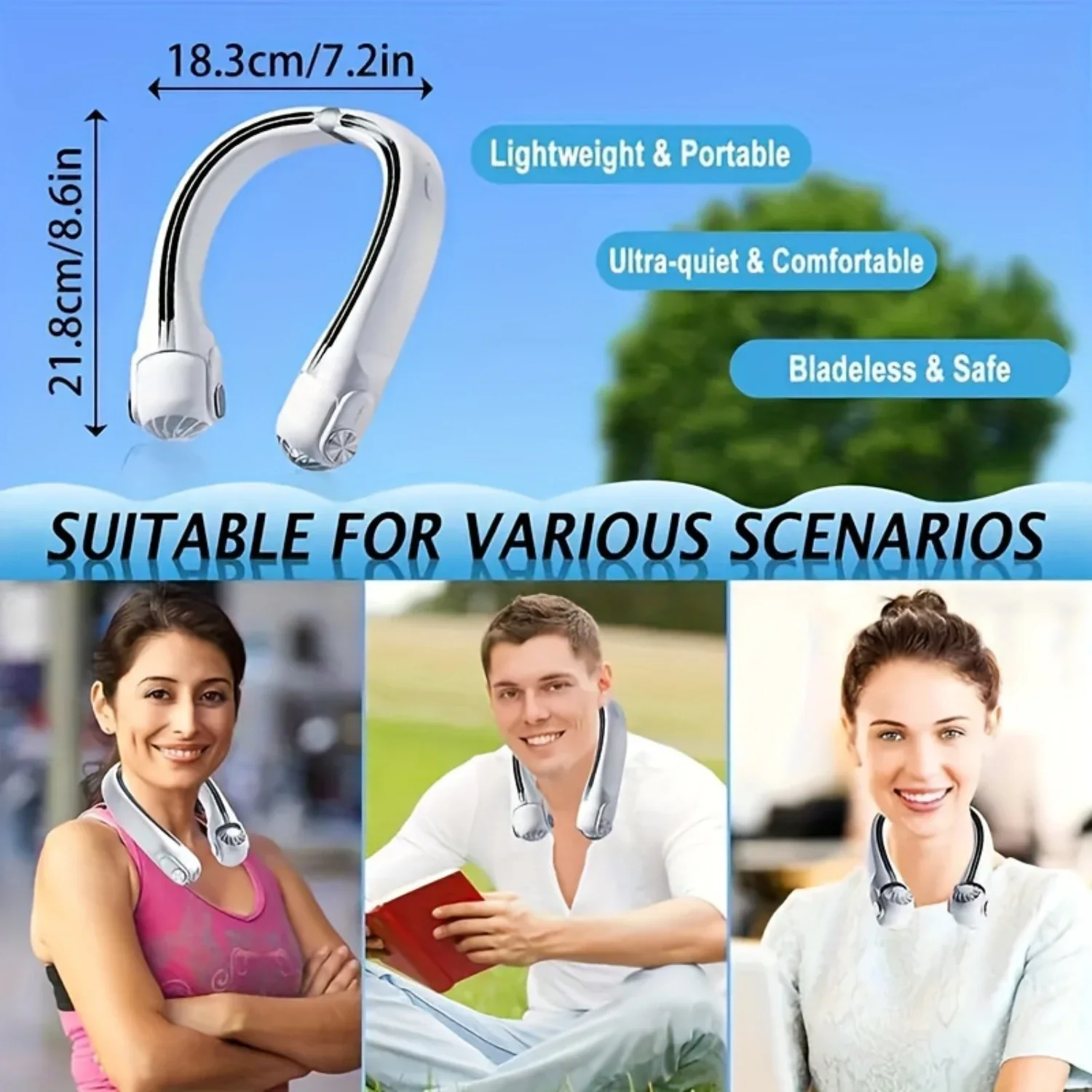 1pc Portable Neck Fan with Turbine Hurricane System, 600% Increased Heat Dissipation, 3s Cooling, Wearable, Rechargeable via Typ