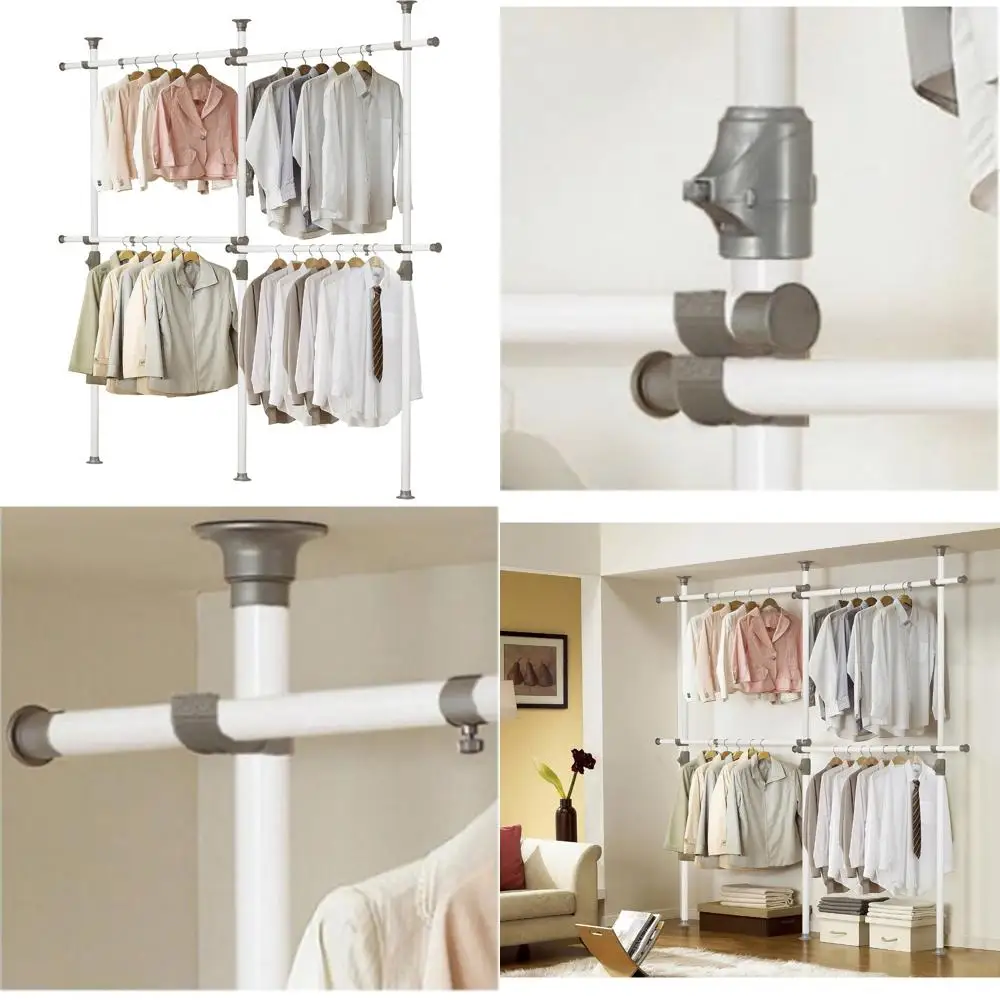Heavy-Duty One Touch Load Hanging Clothes Rack System for Metal Closets, Supports 704LBS, Tension Rod Garment Organizer