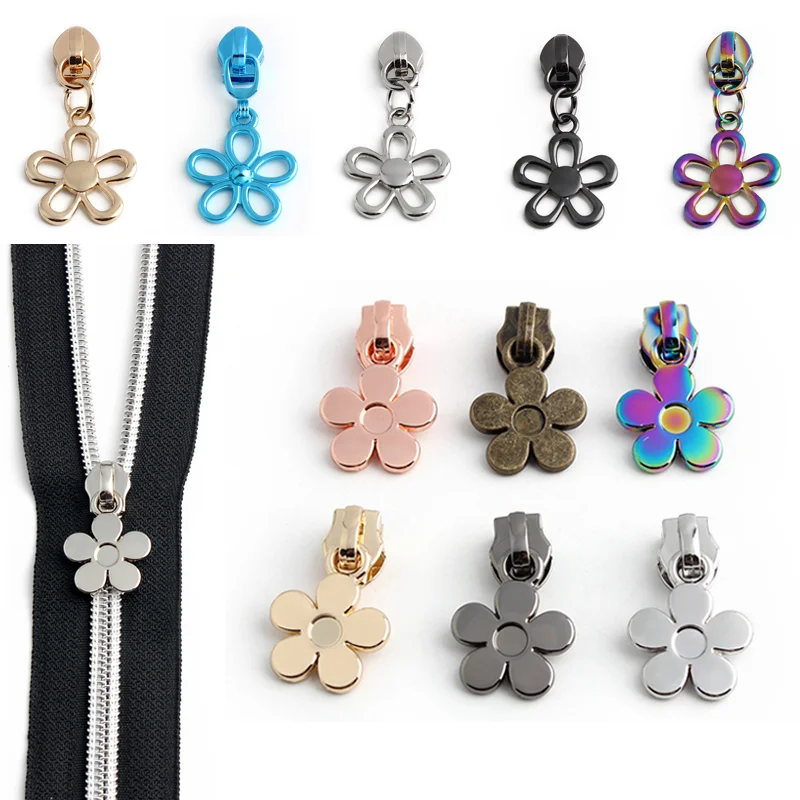 6/10 Stück Blumen-Serie-Geldbörse aus Nylon mit genähtem Reißverschluss, abnehmbarer Metallreißverschluss für Kleidung, Taschen und DIY-Taschenzubehör