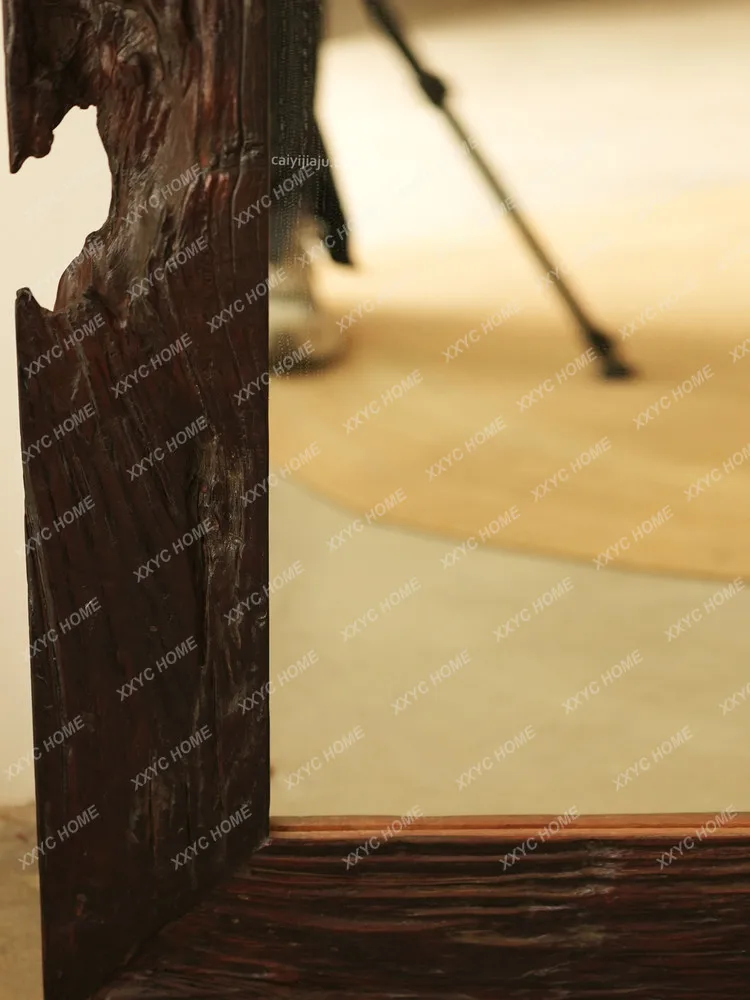 Wabi Sandy Wind Solid Wood Floor Mirror Weathered Wood Full Mirror Homestay Hotel Square Mirror Customized Log Style Furniture
