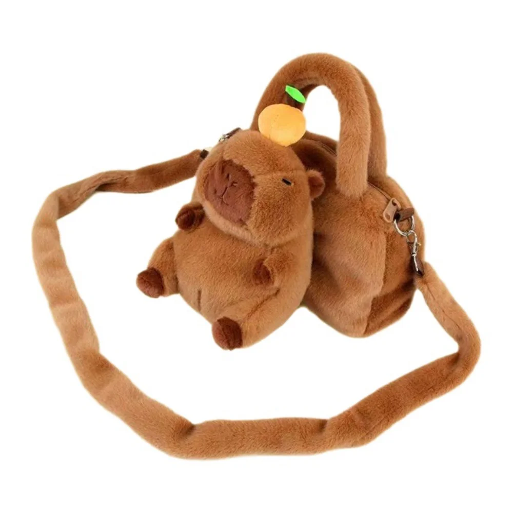 Borsa a tracolla Capybara in peluche Zaino Capybara regolabile di grande capacità Borsa da viaggio per cellulare a forma tridimensionale