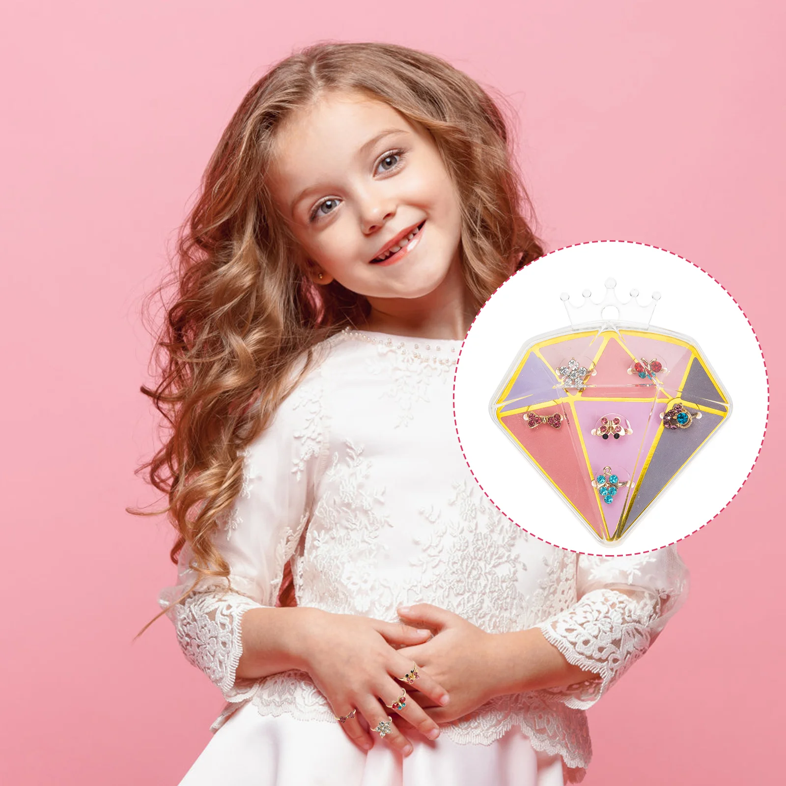 6 Pcs Children's Ring Rhinestone Rings for Kids Finger Jewelry Adjustable Girls Gift