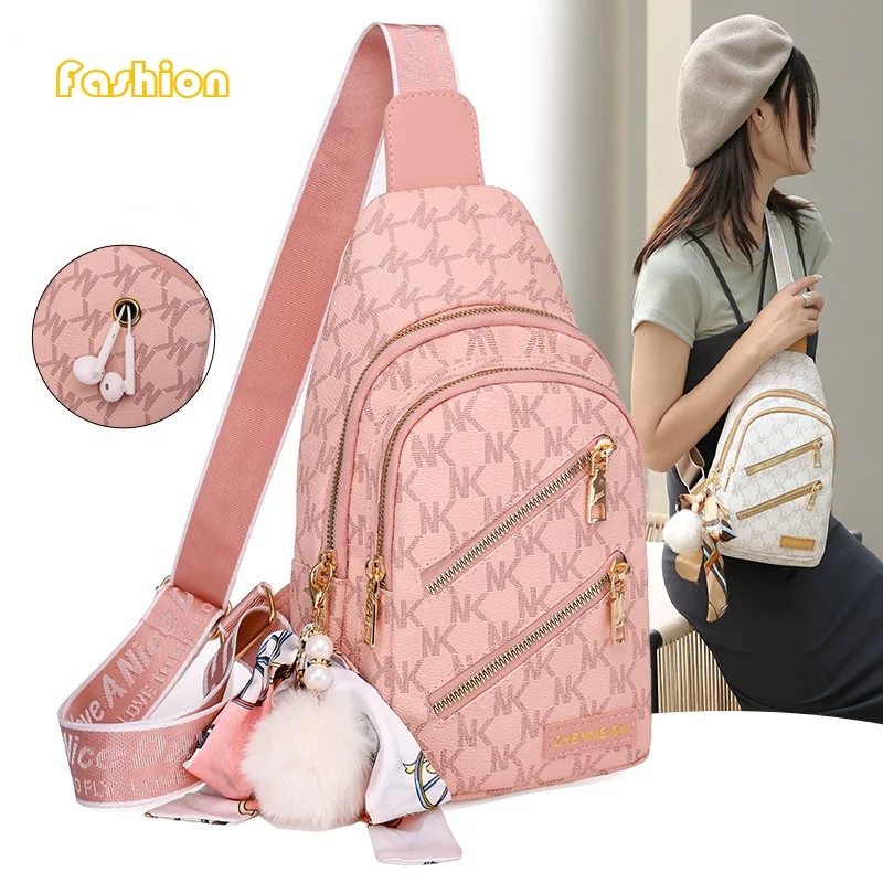 Stylish Letter Printed Plaid Chest Bags For Women Scarves Anti-theft Backpack Female Soft PU Leather Waterproof Shoulder Bagpack