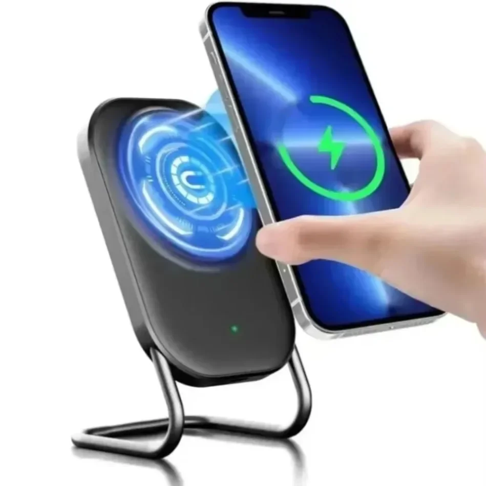 180° Foldable Magnetic Wireless Charger 2 In 1 Stand Pad 15W For iPhone 15 14 13 12 AirPods With Metal Ring For Android Phone