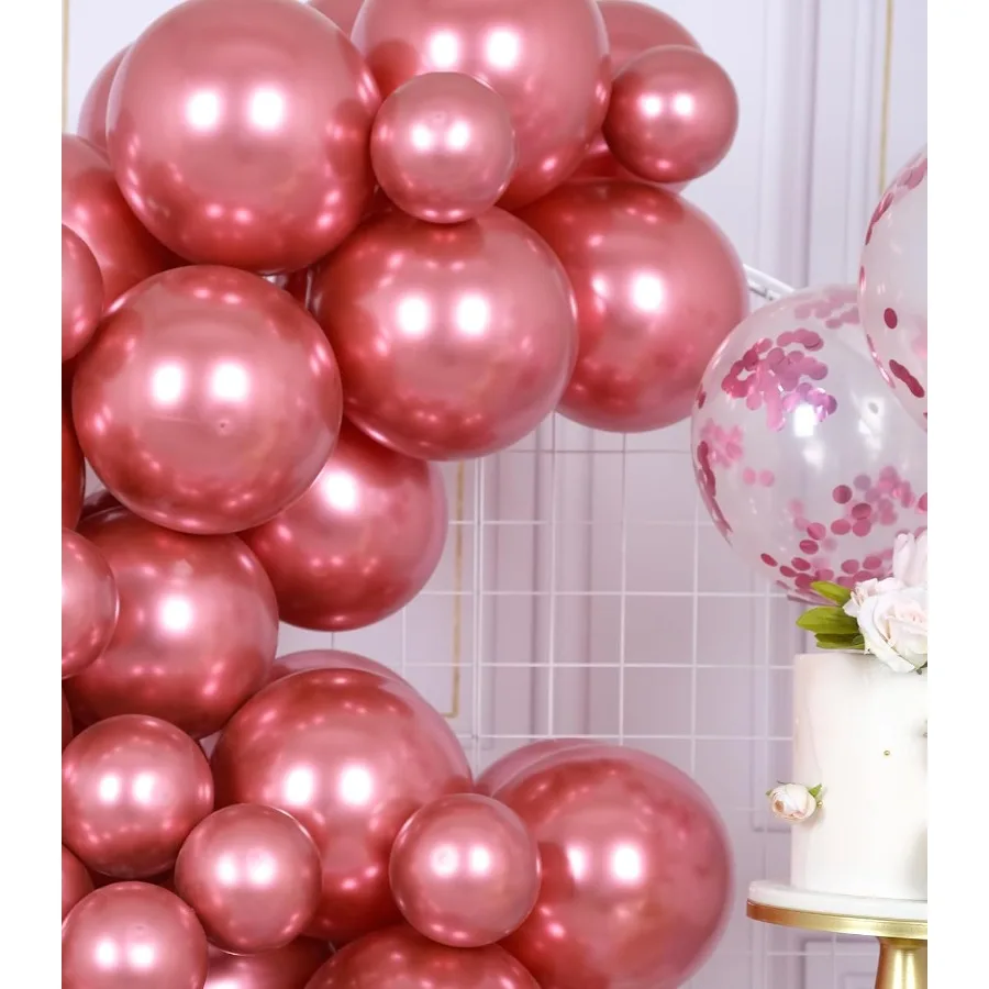 100 pièces ballons rose métallisé différentes tailles 18 12 10 5 pouces Chrome Latex brillant ballons à hélium décoration de fête pour anniversaire