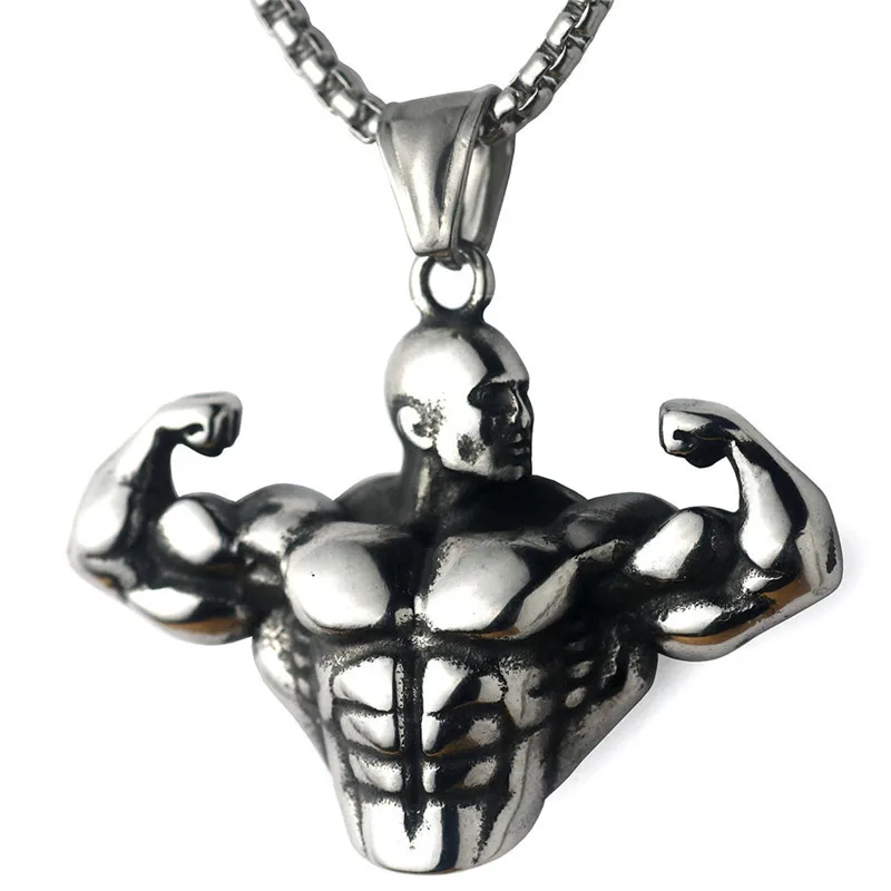 Domineering Bodybuilding Muscle Man Pendant Necklace Arm Muscle Weightlifter Pendant Gym Fitness Jewelry for Men