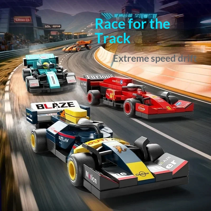 DIY Four Grid Formula Racers Racing Car Pull Back Speed Vehicle Building Blocks Kit Boys Bricks Movie Model  Toy City Ideas