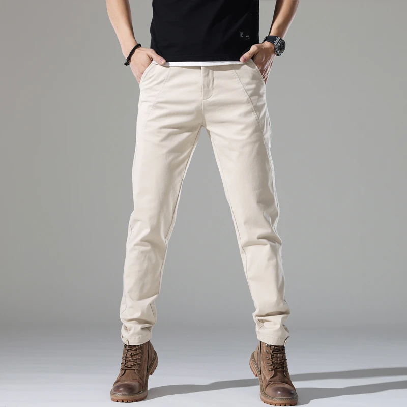 

2024 Новые мужские повседневные брюки из 97% хлопка, эластичные прямые облегающие брюки, корейские классические брендовые мужские брюки-карго высокого качества