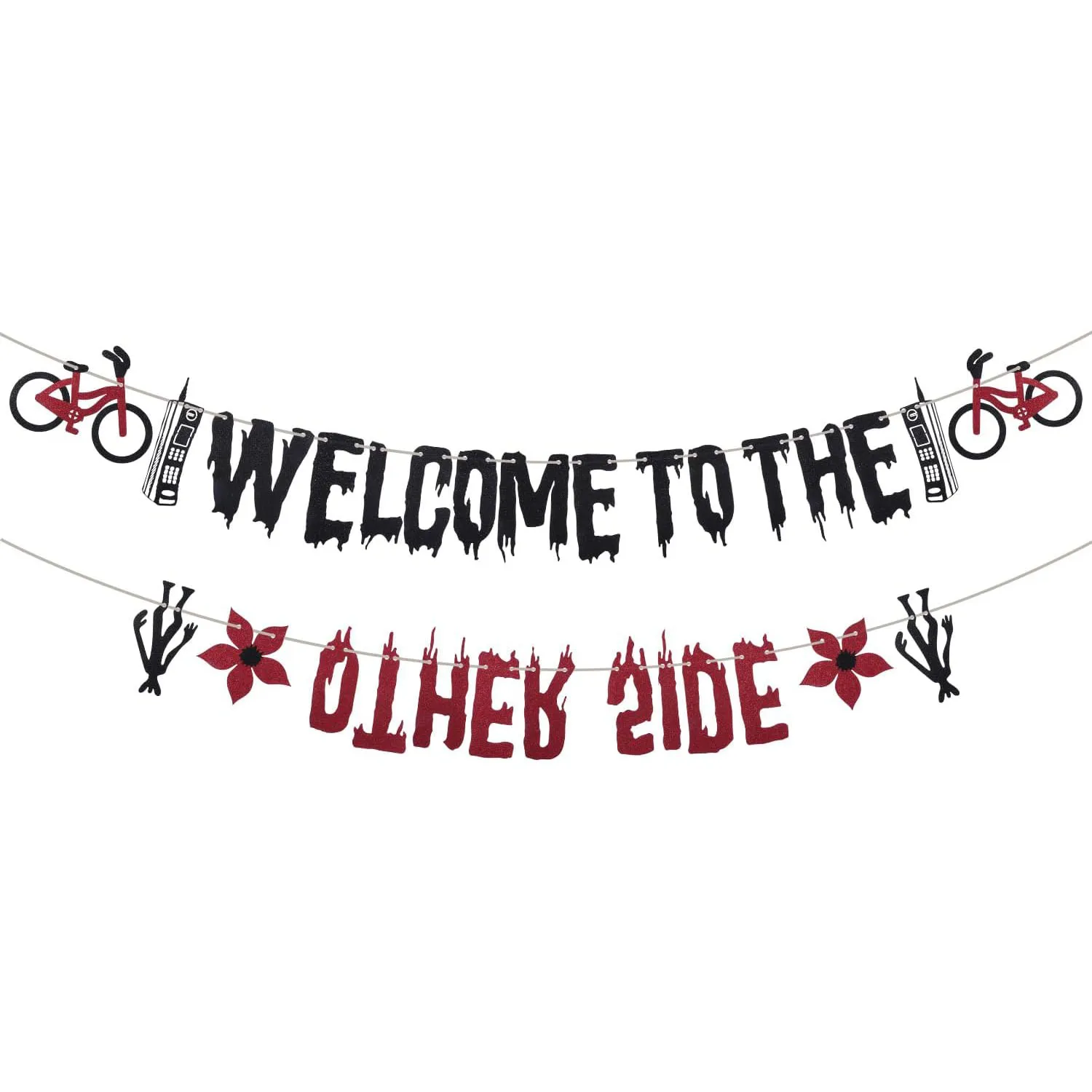 Glitter Welcome to the Other Side Banner for Birthday Party Decorations Upside Down Banner Stranger Party Decorations for Spooky
