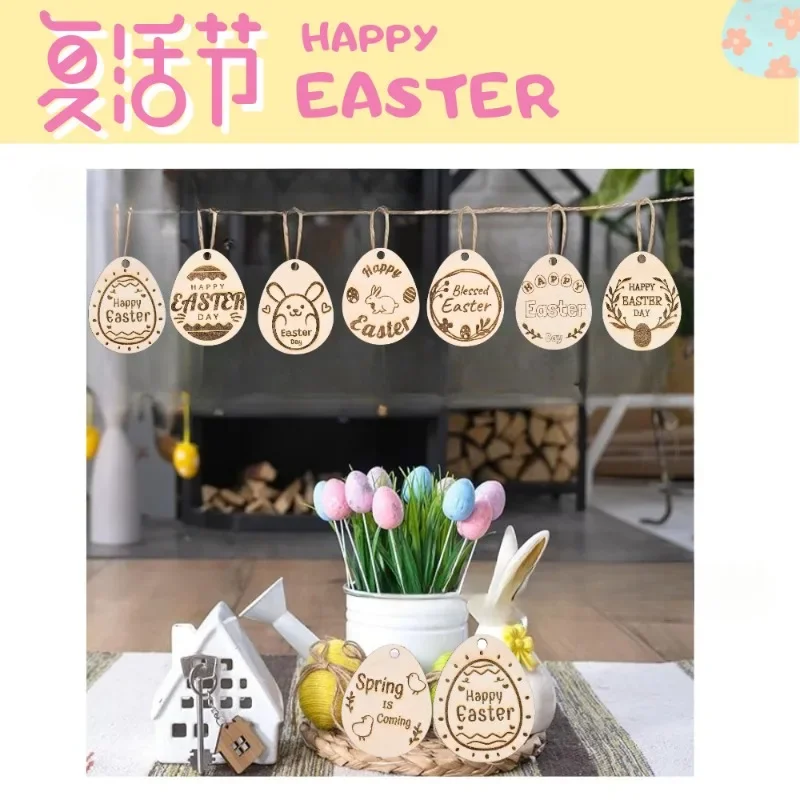 

Easter Egg Woodchip Rabbit Handmade Wooden Crafts Party Decoration Pendant decoración hogar fairy garden living room decoration