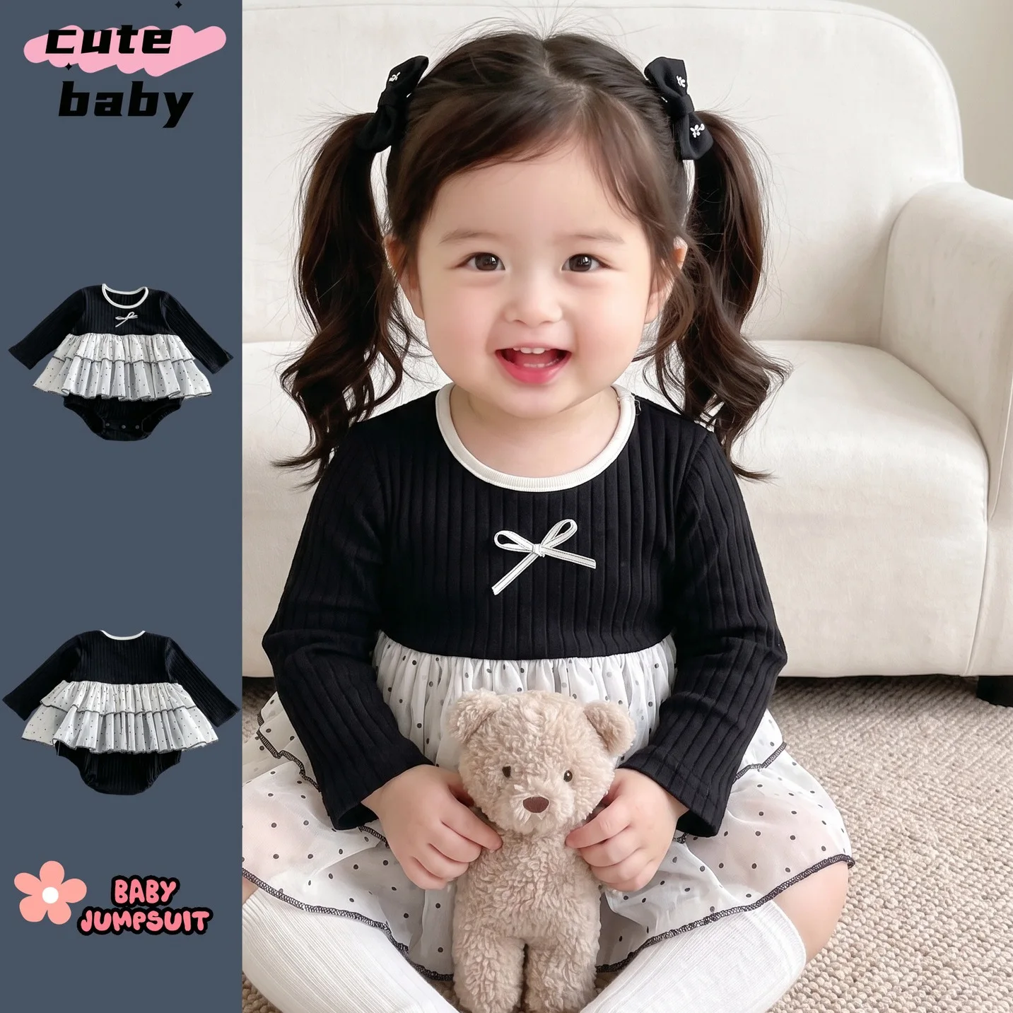 Baby Girl Clothing Autumn Korean Version Fart Clothes Baby Romper Clothes Western Style Mesh Jumpsuit Crawling Clothes
