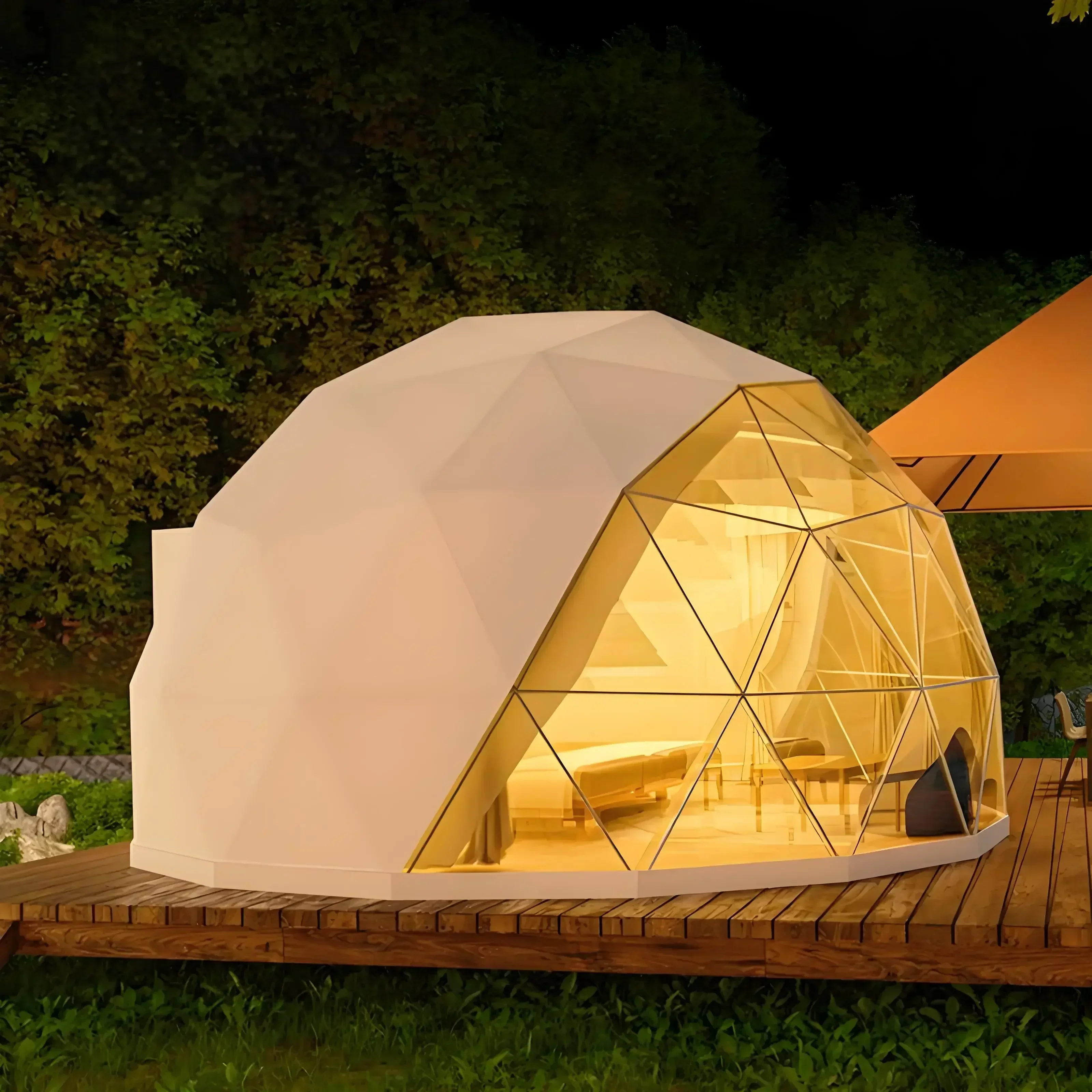 Eco-friendly PVC Half Circle Geodesic Dome Tent Prefabricated Plastic Camping Outdoor Waterproof Glamping El