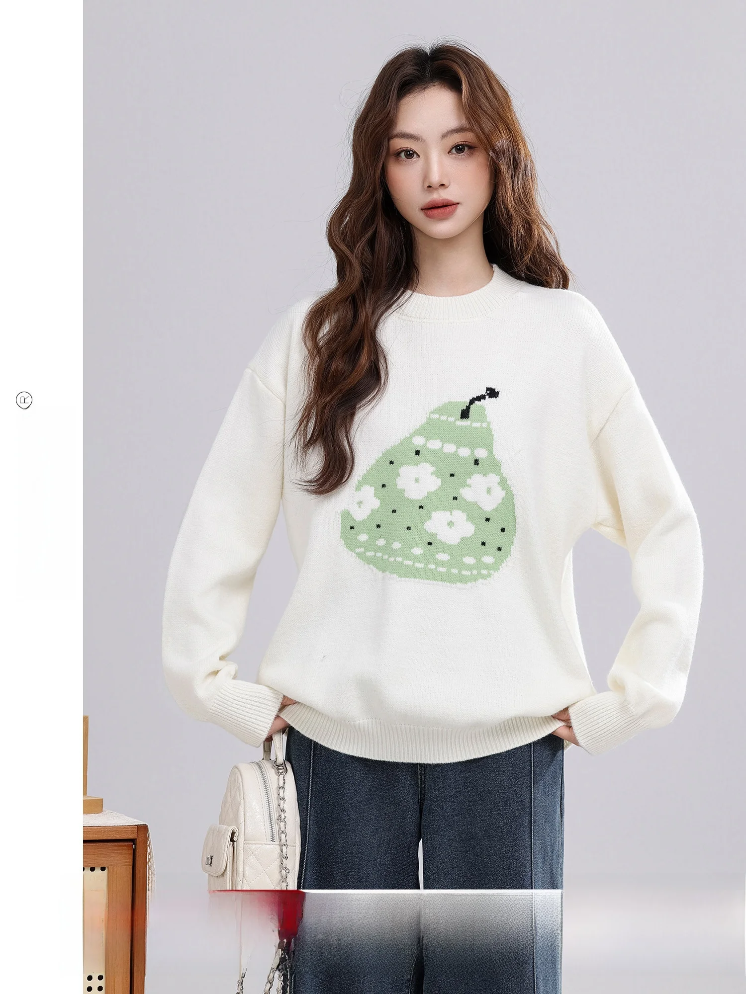 

Осенне-зимний свитер свободного кроя с круглым вырезом для женщин, простой стиль, удобный для повседневной носки, новинка 2026, цвет «Грушевый цвет»