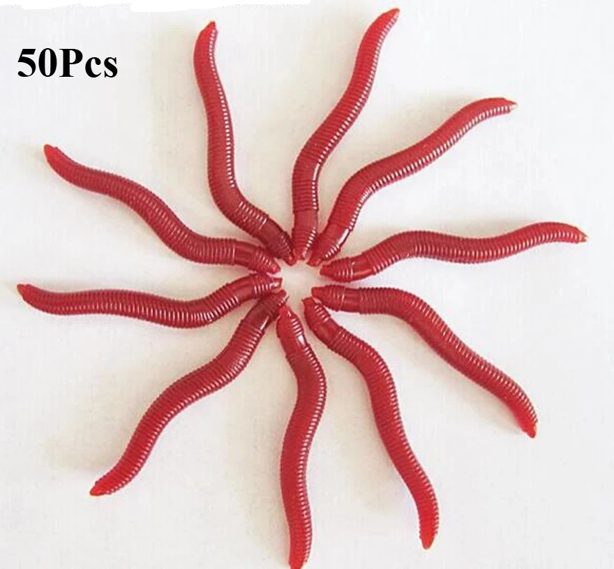 

Red Worm Soft Lure 50pcs/Bag Lifelike Earthworm Silicone Artificial Bait with Fishy Shrimp Additive for Ice Winter Bass Fishing