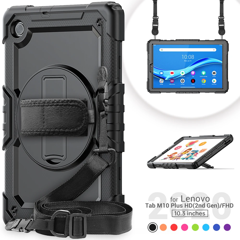 

360 Rotation Hand Strap&Kickstand Tablet Case For чехол Lenovo Tab M10 fhd Plus Protective Cover