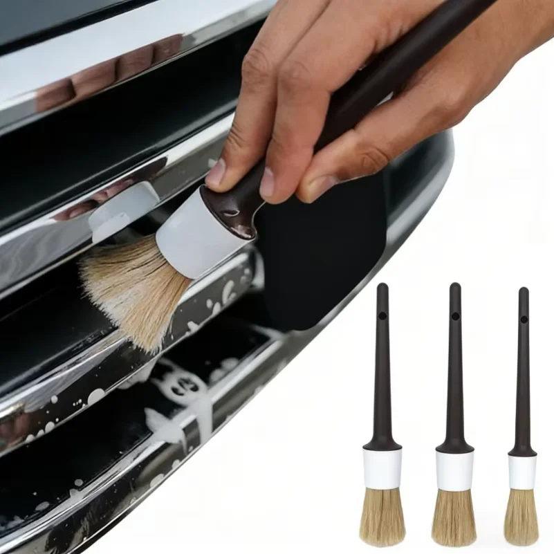 3PCS Car Exterior Interior Detail Brush Boar Hair Bristle Brushes for Car Cleaning Auto Detail Tools Dashboard Cleaning Brush