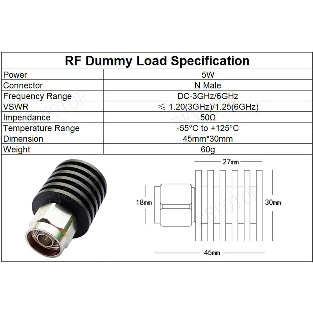5W N Male Plug Connector DC-3GHz/6GHz 50ohm RF Coaxial Termination Dummy Load Nickel Plated RF Accessories