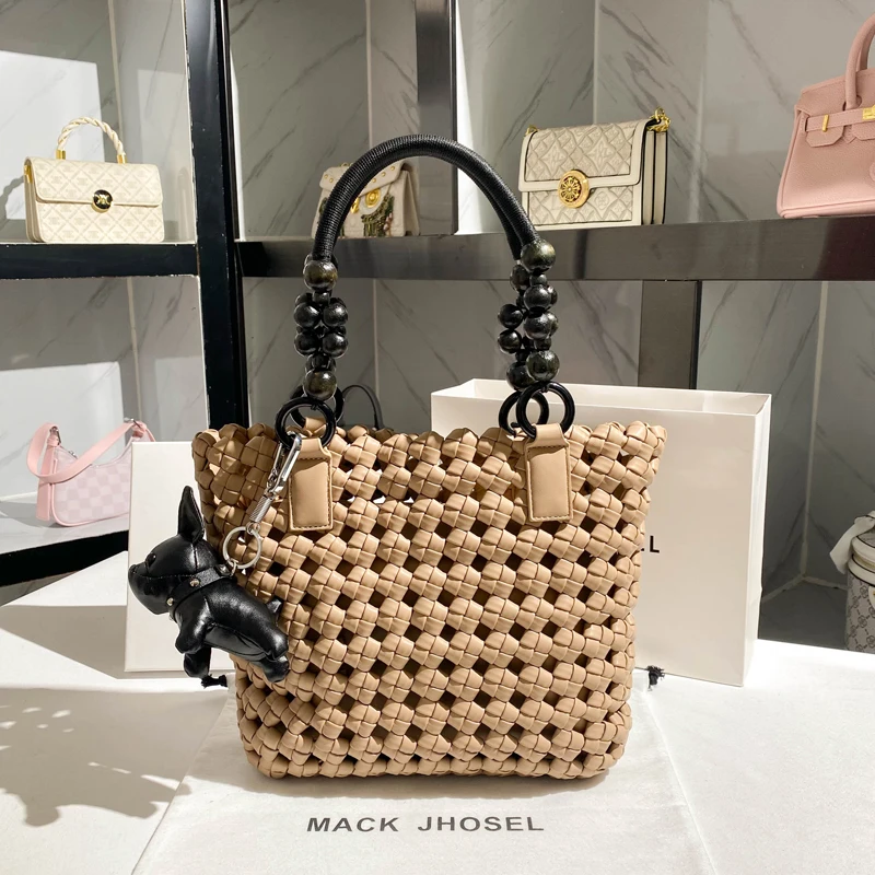 High Quality Textured Leather Women\'s Handbag Hollow Out Handmade Woven Tote Bag Large Capacity Bucket Bag Fashion Shoulder Bag