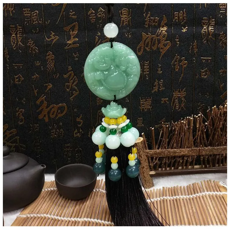 New Car Ornament Pendant Crystal Beaded Tassel Pixiu Guanyin Maitreya Car Interior Rearview Mirror Decoration Hanging Accessorie