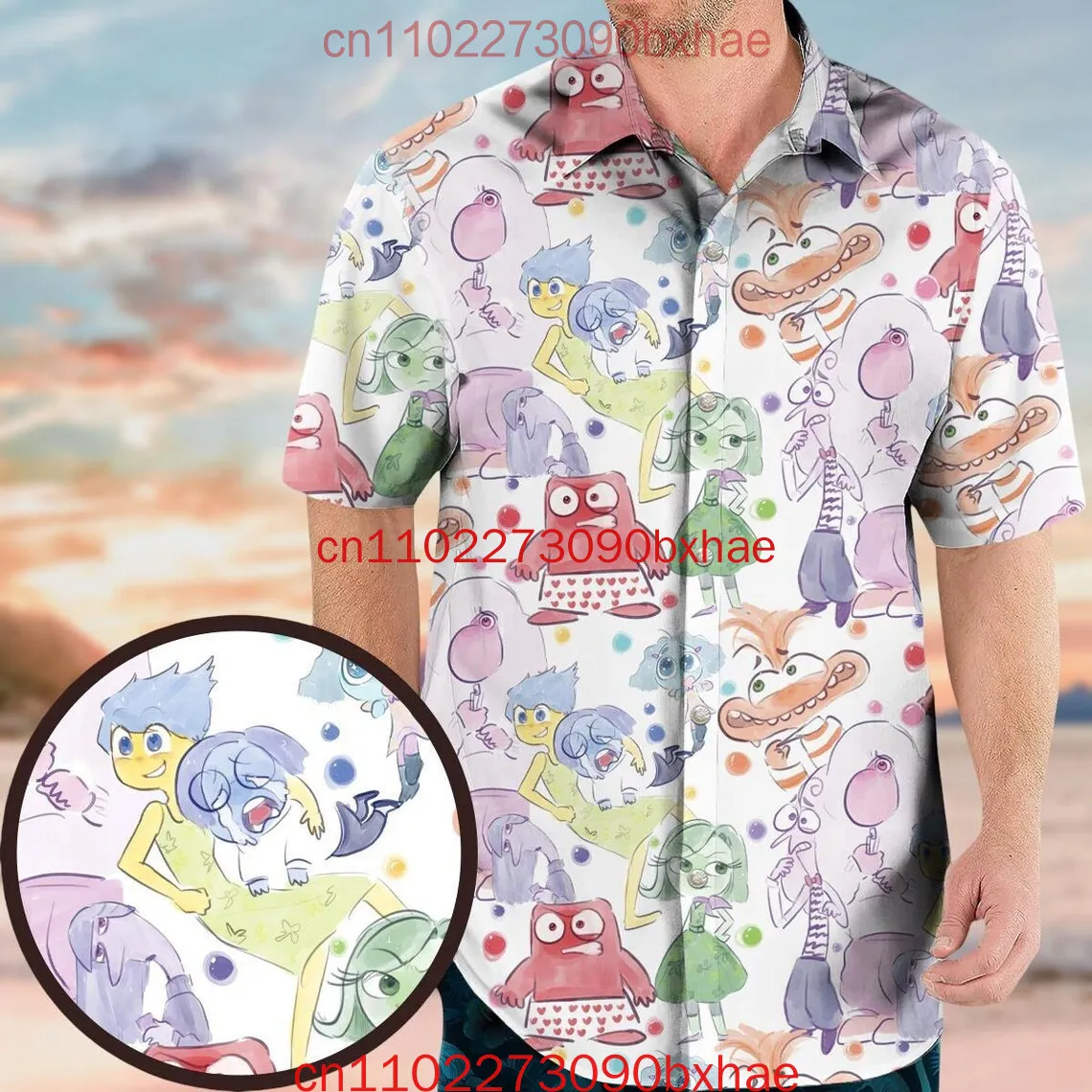 

Inside Out Characters Button Shirt Hawaiian Shirt 3D Print Disney Tropical Hawaii Shirt Cartoon Short Sleeve Button Shirt