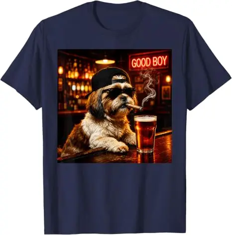 Lustiges Shih Tzu beim Biertrinken Grafik-T-Shirt „Guter Junge Hund“ Meme Y2k Hundebesitzer Nachtclub Bar Leben Grafik-Bekleidung Trinkfeste Männerkleidung – Detail 16
