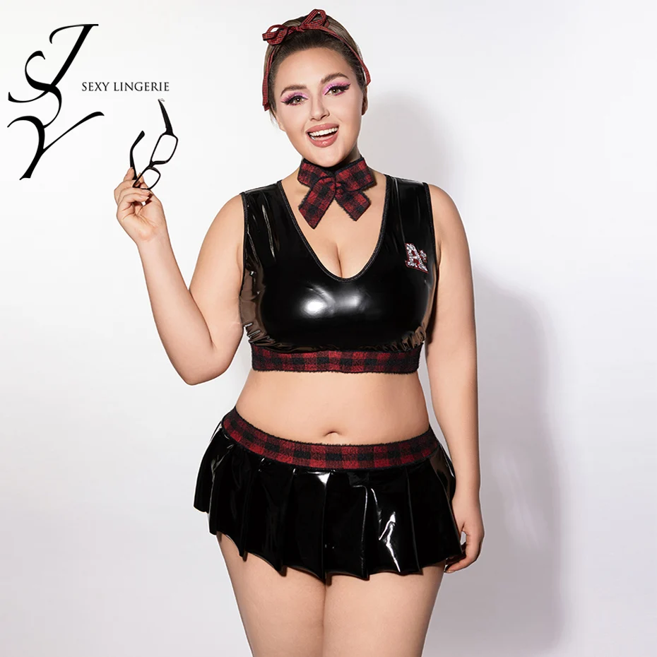 ملابس داخلية مثيرة للفتيات في المدرسة من JSY ملابس داخلية نسائية مقاس كبير من الجلد وتنورة ثوب نوم ملابس نوم مثيرة للعب الأدوار