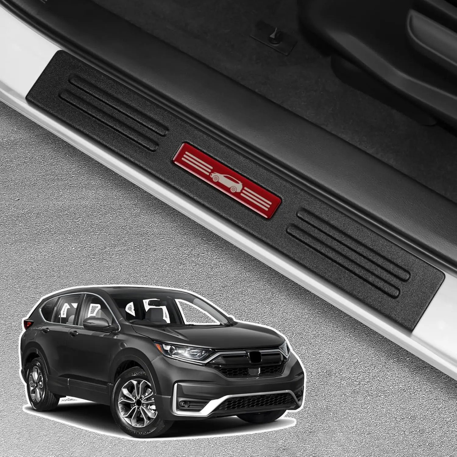 4PCS Door Sill Protector For Honda CRV 2017-2022 Hybrid (Include HEV) Accessories Matte Black ABS Material (Red Trim)