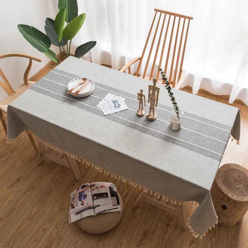 Cotton Linen Tablecloth Waterproof Anti-Scalding Table Mat Thickened Tassel Tablecloth TPU Coated Wash Free Oil Proof Tablecover