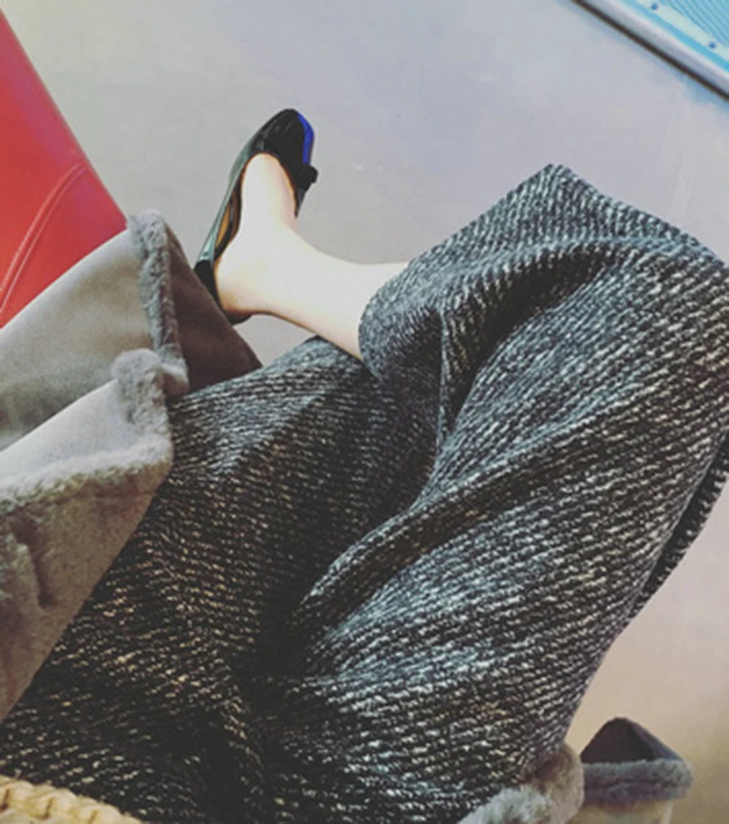 

ey Woolen Wide Leg Pants Women's Versatile High Waist Nine Points Loose Fit Autumn Winter New Sle Korean Version Faionable