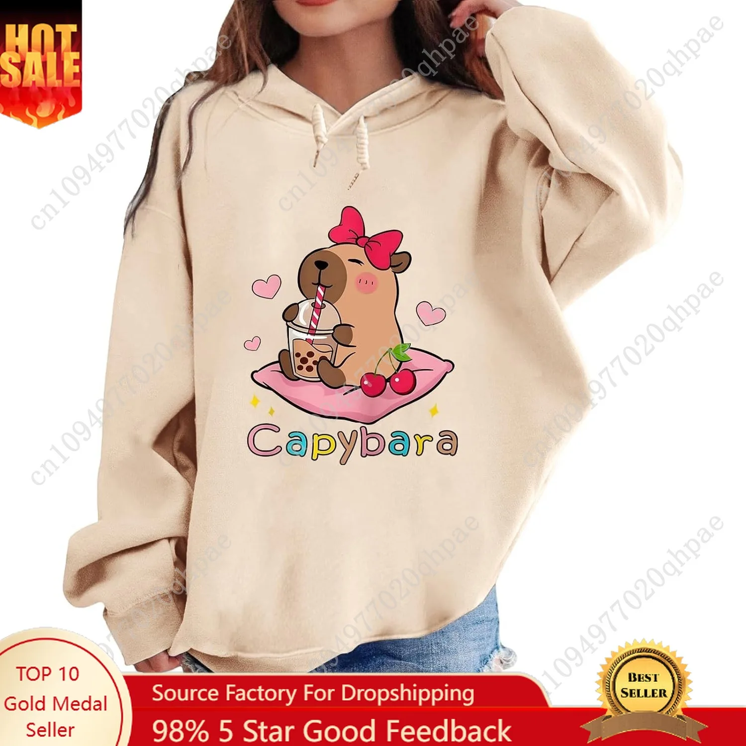 لطيف كابيبارا الجرافيك هوديس للفتيات في سن المراهقة Kawaii الكرتون المطبوعة هوديي أنيمي مقنعين البلوز كنزة صوف #1