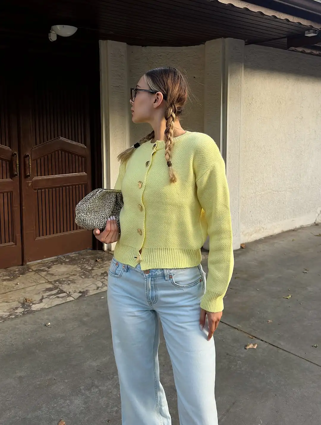 Suéter informal de punto de Color liso para mujer, cárdigan holgado de manga larga con cuello redondo a la moda, prendas de vestir para ir al trabajo