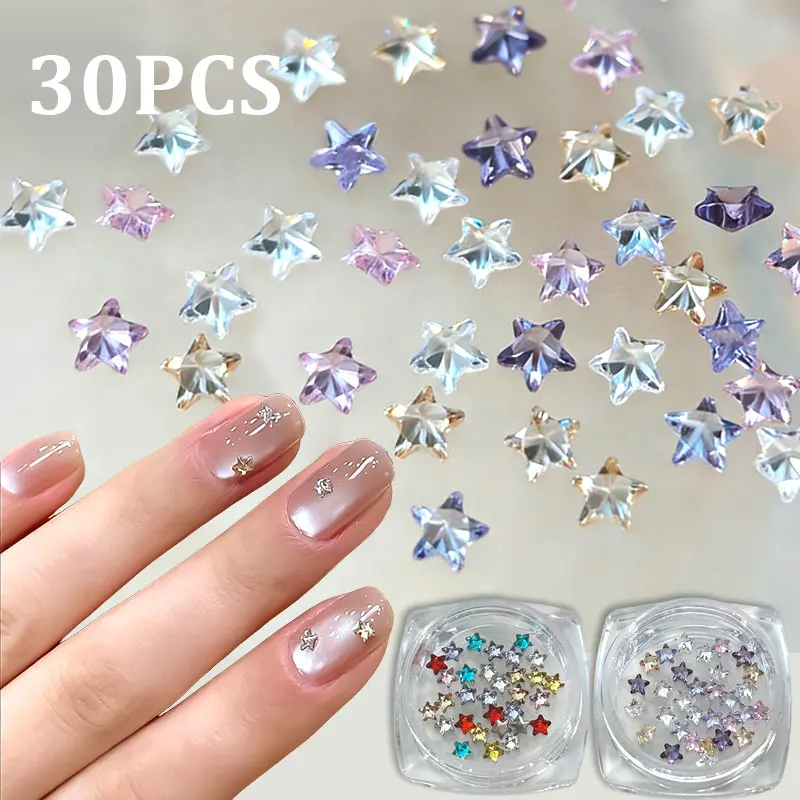 30 Pezzi Mini Stelle a Cinque Punte in Zirconia per Nail Art, 3mm, Glitter per Unghie, Strass Rossi/Verdi, Pentagramma Piatto per Decorazioni Invernali Fai-da-Te