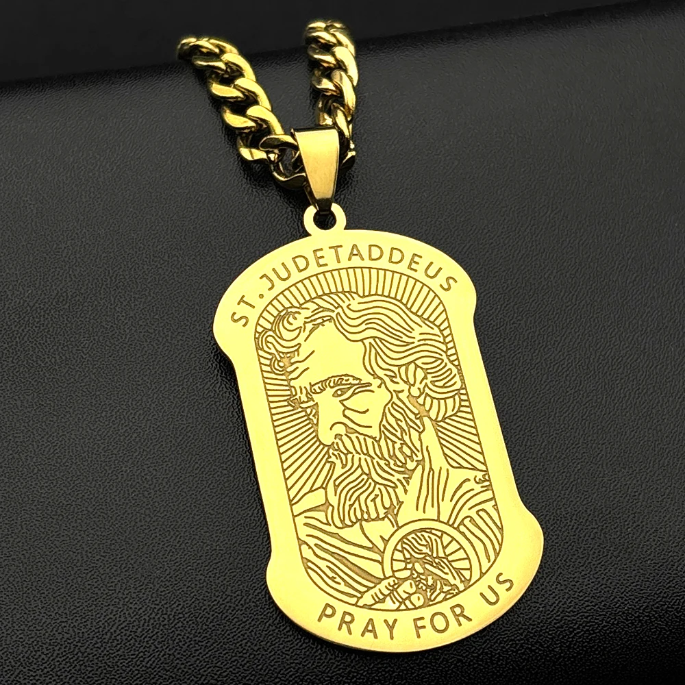 St.Jude Thaddeus PRAY FOR US Medal Dog Tag Necklace for Men Women Stainless Steel Christian San Judas Tadeo Chain Jewelry Gift
