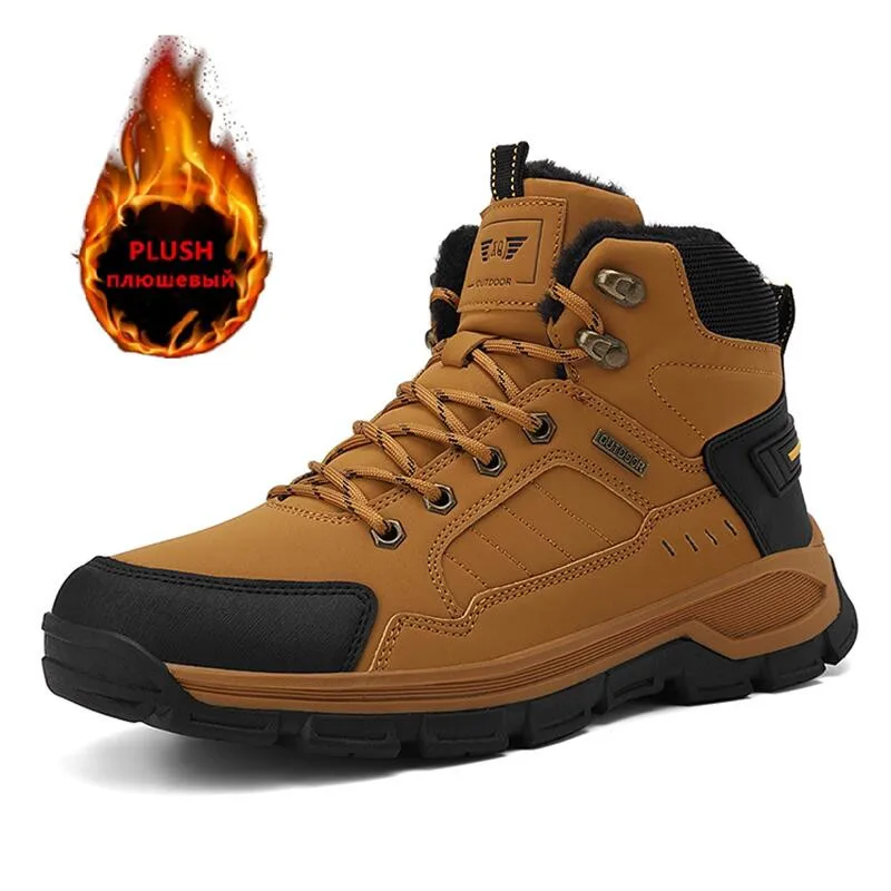 

Брендовые мужские зимние зимние ботинки, водонепроницаемые кожаные кроссовки, очень теплые мужские ботинки, уличные мужские походные ботинки, рабочая обувь, размер 39-47