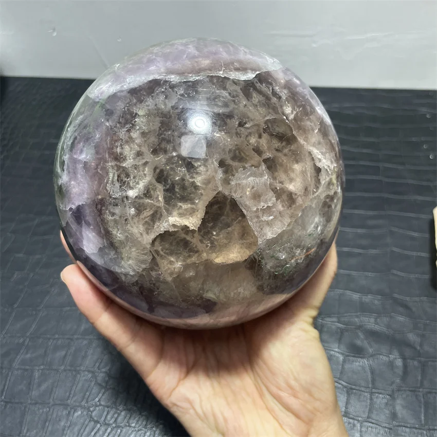 Fluorie Sphere Ball Stone Quartz Crystal Natural Reiki Mineral Spiritual Meditation Specimen Flash Healing Home Decoration+Stand