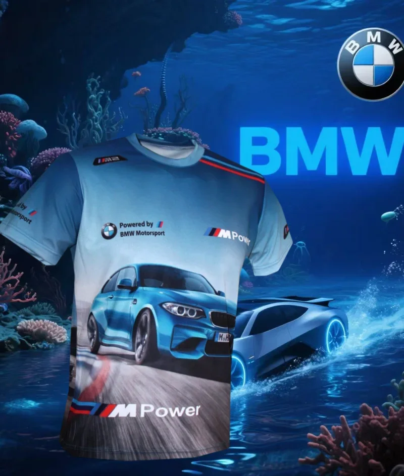 

Летняя мужская гоночная трендовая футболка BMW с коротким рукавом, новинка 2023 года, для занятий спортом на открытом воздухе, быстросохнущая, удобная, дышащая, повседневная, модная уличная футболка