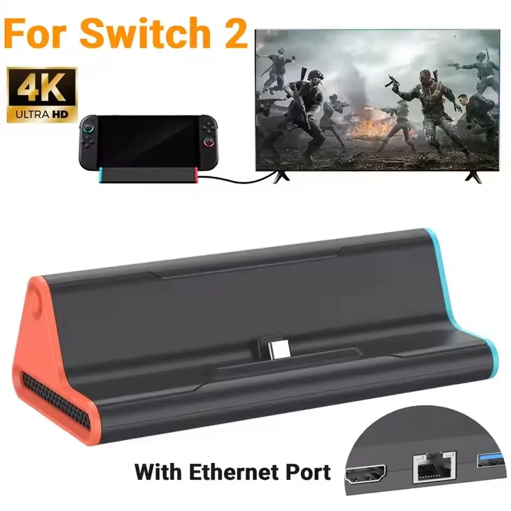 Portable TV Docking Station for Nintendo Switch 2 Charging Dock Station 4K HDMI-compatible Output/Type C Port/USB Port for NS2