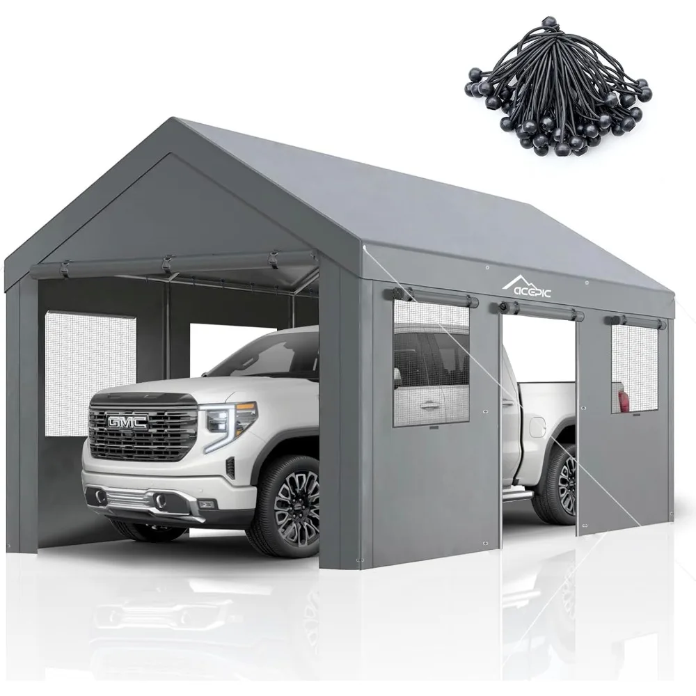 

10x20-foot Heavy-duty Carport with Roller Shutter Doors and Windows, Portable Garage