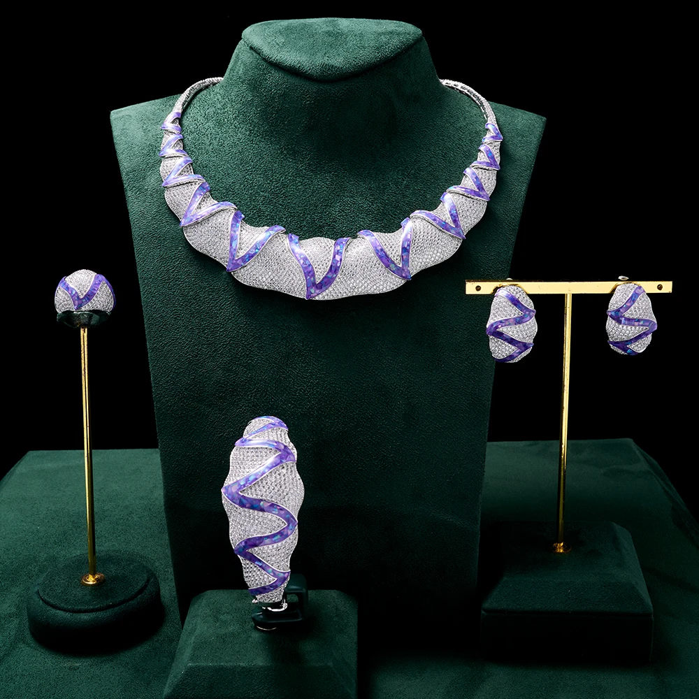 

TIRIM Gorgeous Color Shell Jewelry Set for Women Accessories Luxury Bridal Necklace Sets Cubic Zirconia Nigeria Hyperbole Jewel