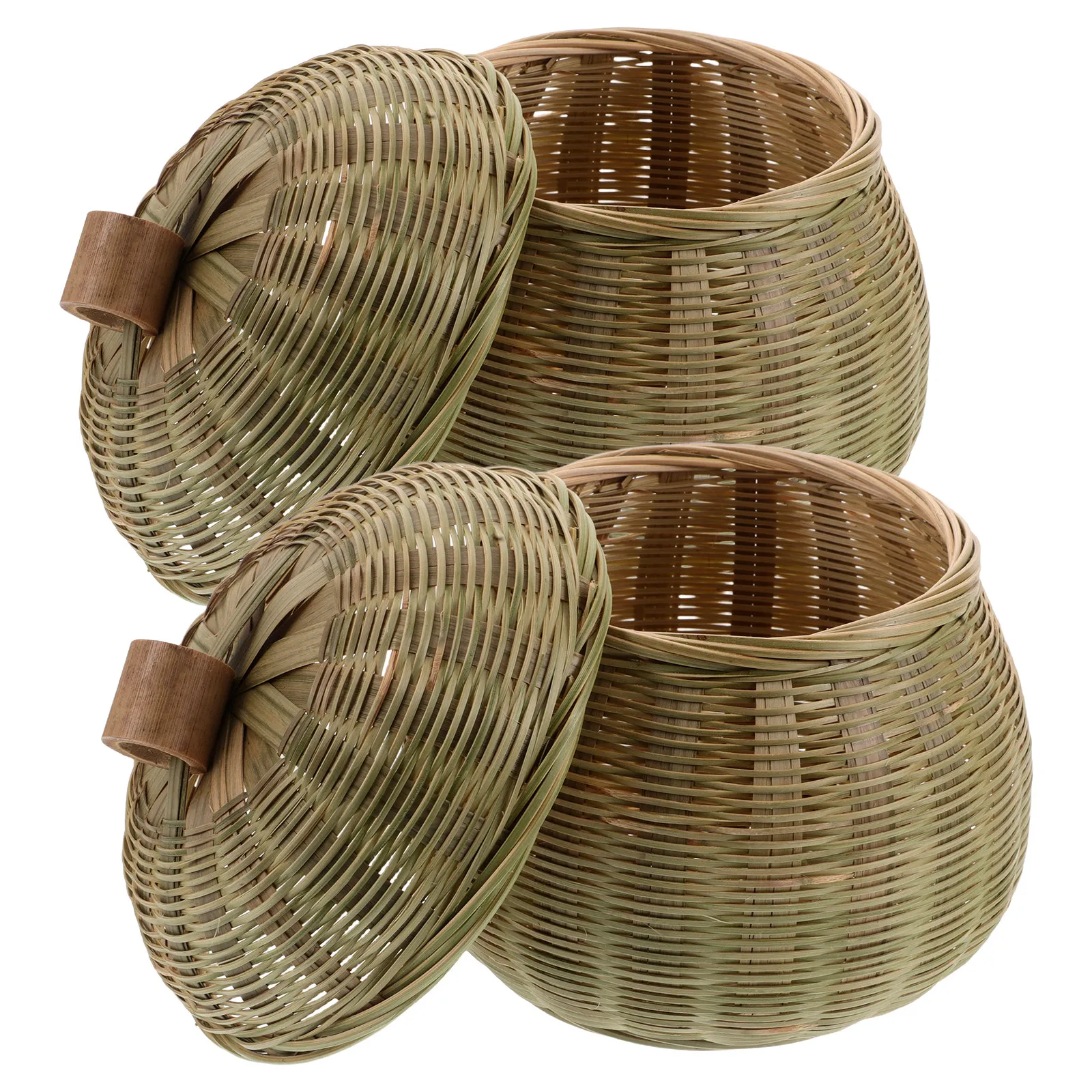 

2Pcs Bamboo Go Storage Jars Woven Weiqi Holder Traditional Design Space Saving Organizer Lid Container for Board Chess