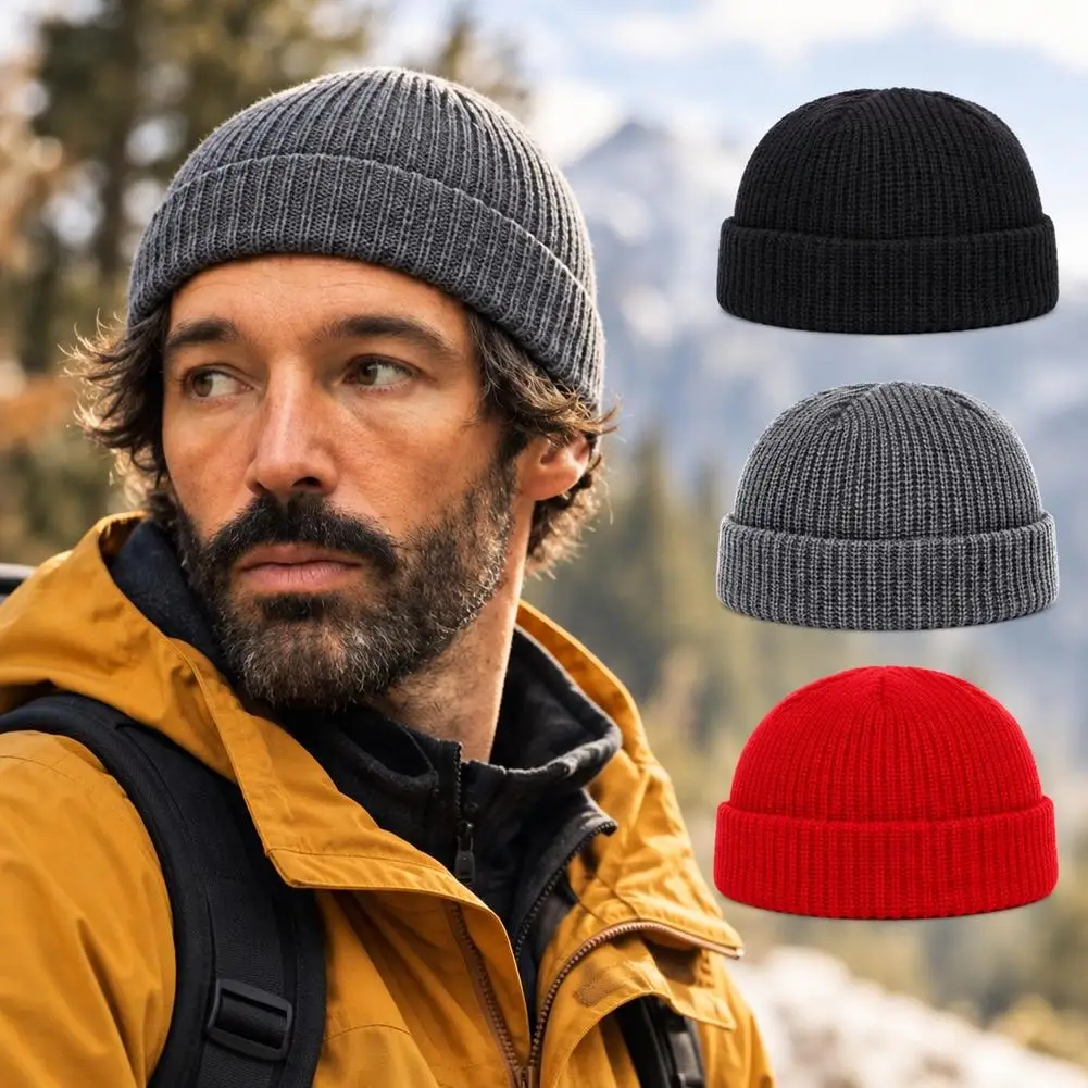 Men's Winter Knit Hats Soft Stretch Cuff Beanies Cap Comfortable Warm SlouchyHat Outdoor Riding Knitted Cap For Women ﻿