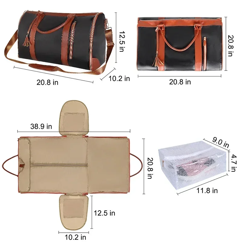 Women High Capacity Luggage Handbag Travel Sport Outdoor Multi Function Organizer 2024 Fashion Large PU Folding Suit Storage Bag