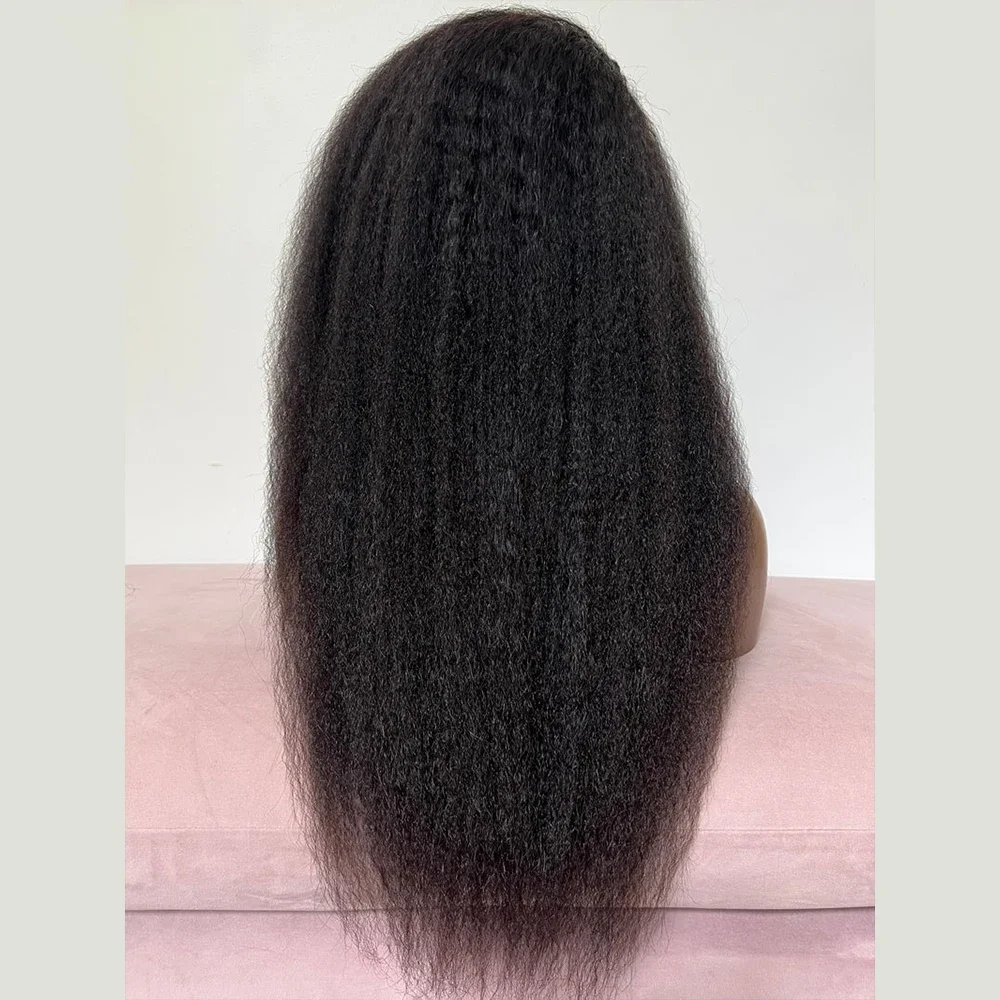 Yaki Kinky Straight Hair Lace Wig para Mulheres, Cabelo Afro Do Bebê, Linha Fina Natural, Longo, Macio, Preto, 28"